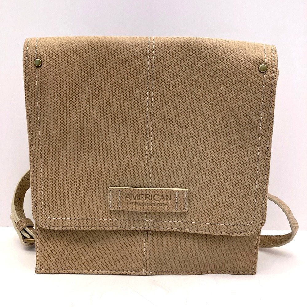 American Leather Co Brook Flap Crossbody Bag Purse Beige Textured Leather
